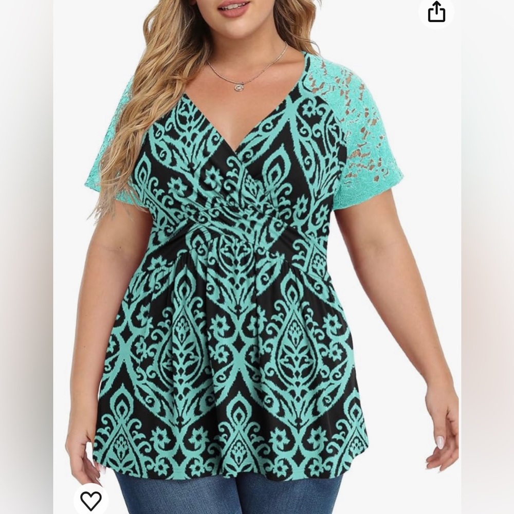 NWT TIANZHU Women Short Sleeve Wrap Lace Sleeve V-Neck Babydoll Top Size Large